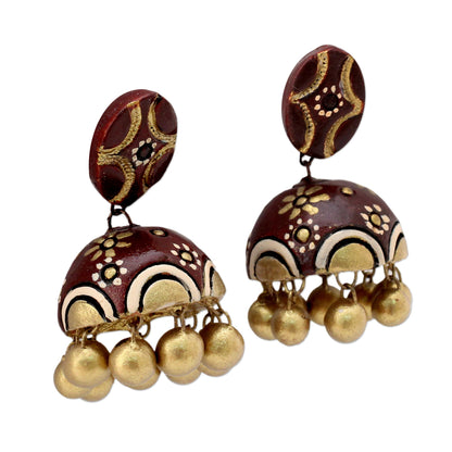 Chocolate Kiss Artisan Crafted Brown and Gold Ceramic Dangle Earrings