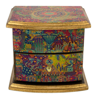 Colorful Huichol Decoupage Pinewood Jewelry Box