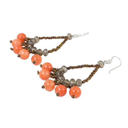 Orange Harmony Artisan Crafted Brown Orange Beaded Earrings