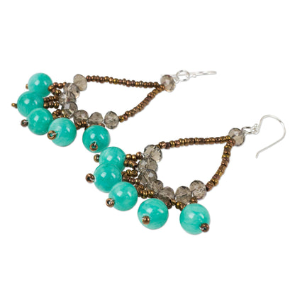 Green Harmony Thai Beaded Jewelry Earrings with Quartz and Glass Beads