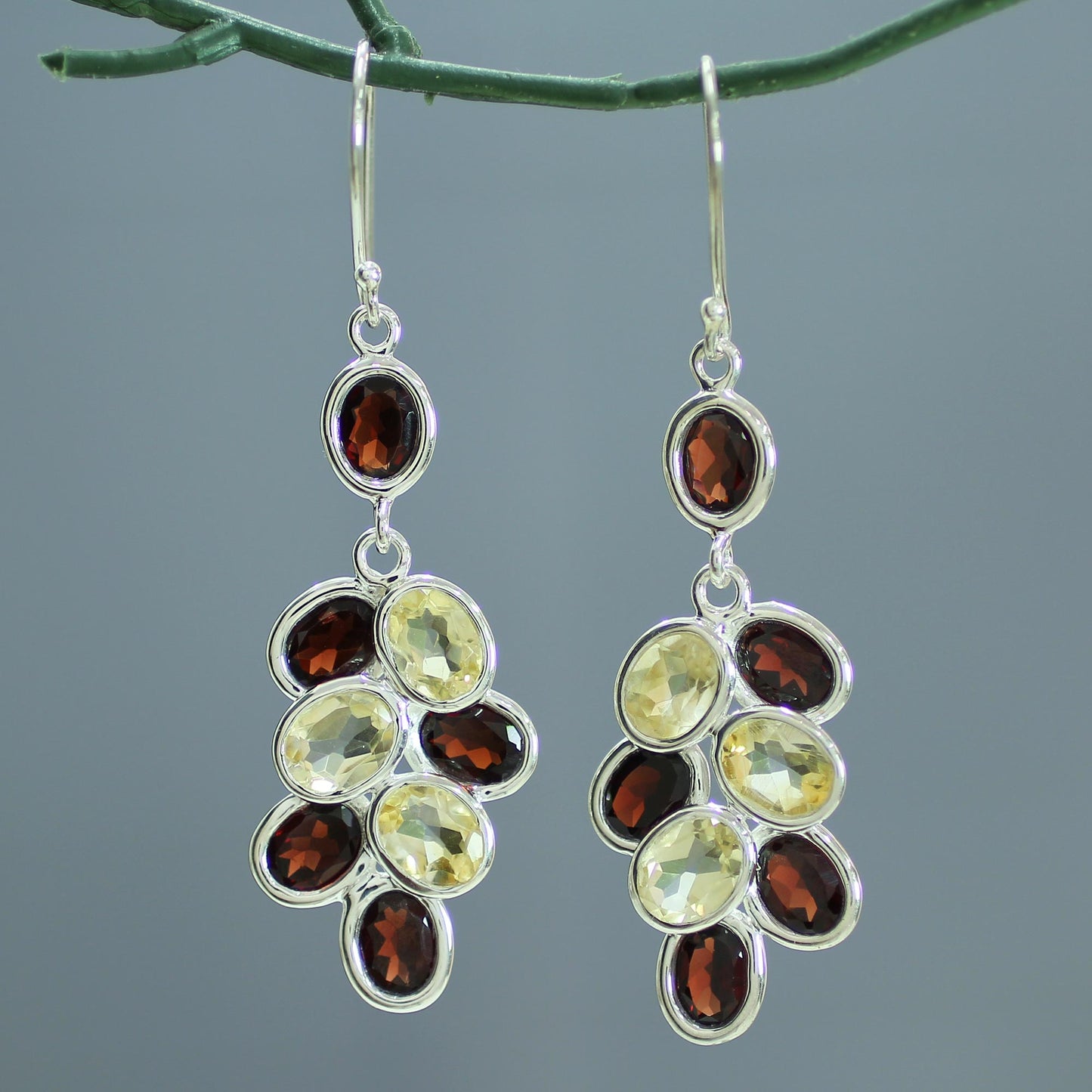 Garnet Beauty Garnet and Citrine Dangle Earrings 30 Carat from India