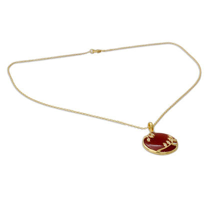 Red Dewdrop Nature Handcrafted Gold Vermeil Necklace with Red Onyx and CZ