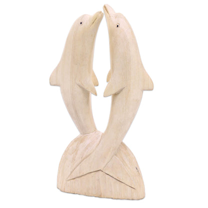 Jumping Dolphins Natural Finish Hibiscus Wood Statuette of Jumping Dolphins