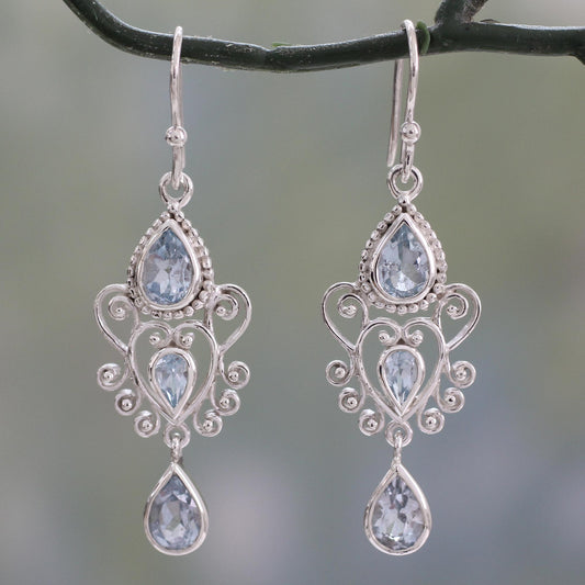 Enchanted Princess Blue Topaz Gemstone Dangle Earrings in 925 Sterling Silver