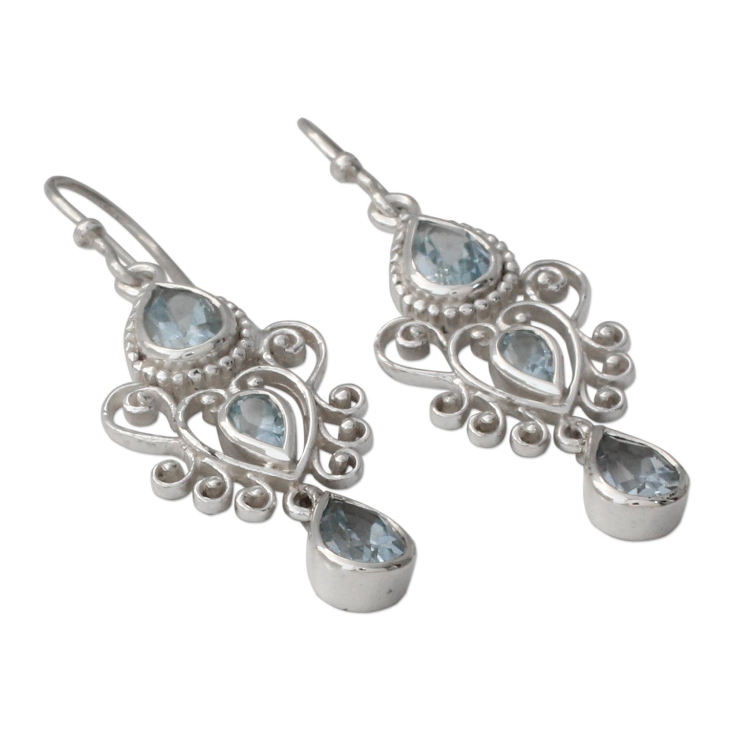 Enchanted Princess Blue Topaz Gemstone Dangle Earrings in 925 Sterling Silver