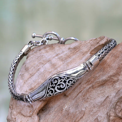 Magnificent Wave Sterling Silver Naga Chain Bracelet from Bali