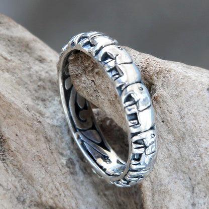 Elephant Trek Elephant Themed Band Ring Crafted from Sterling Silver