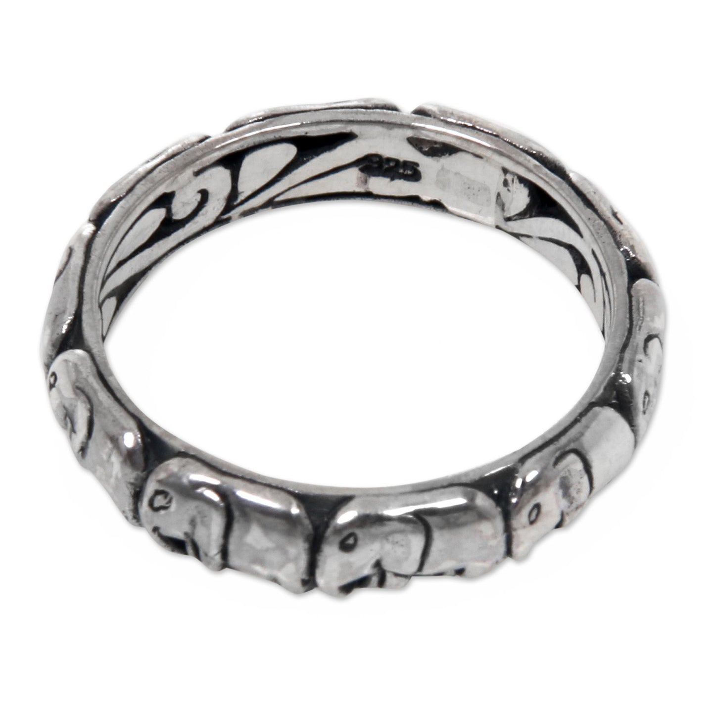 Elephant Trek Elephant Themed Band Ring Crafted from Sterling Silver