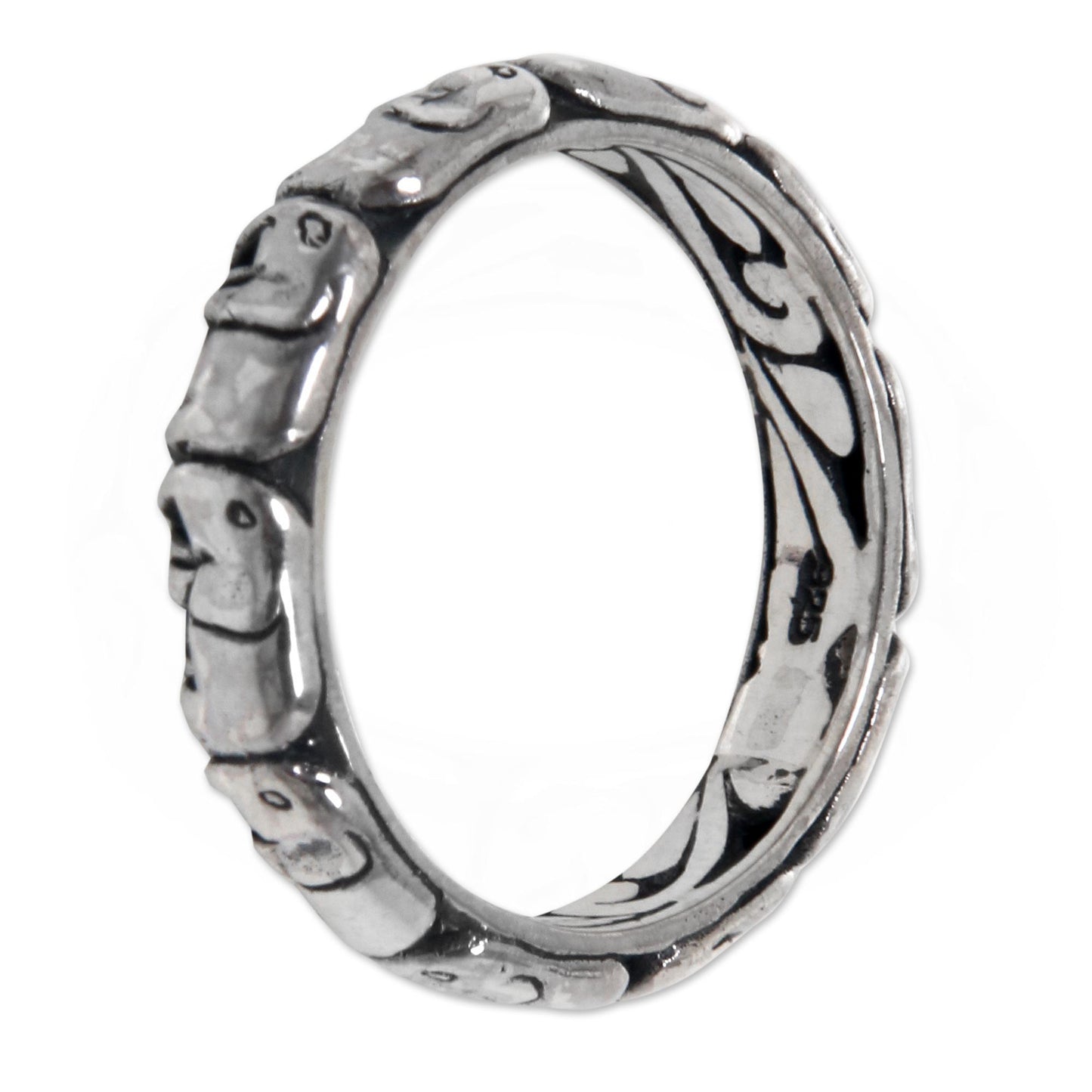 Elephant Trek Elephant Themed Band Ring Crafted from Sterling Silver