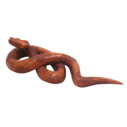 Sanca Hand Crafted Wood Python Sculpture by Balinese Artisan