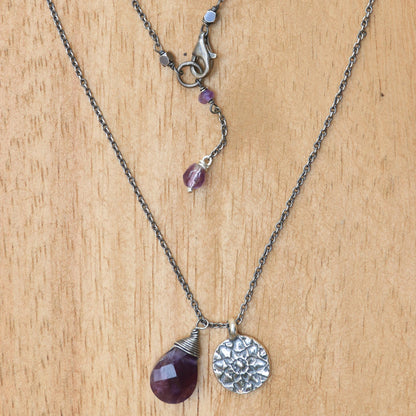 Inspiring Lotus Sterling Silver Buddhism Flower Necklace with Amethyst