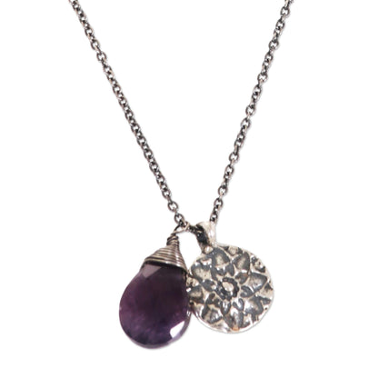 Inspiring Lotus Sterling Silver Buddhism Flower Necklace with Amethyst