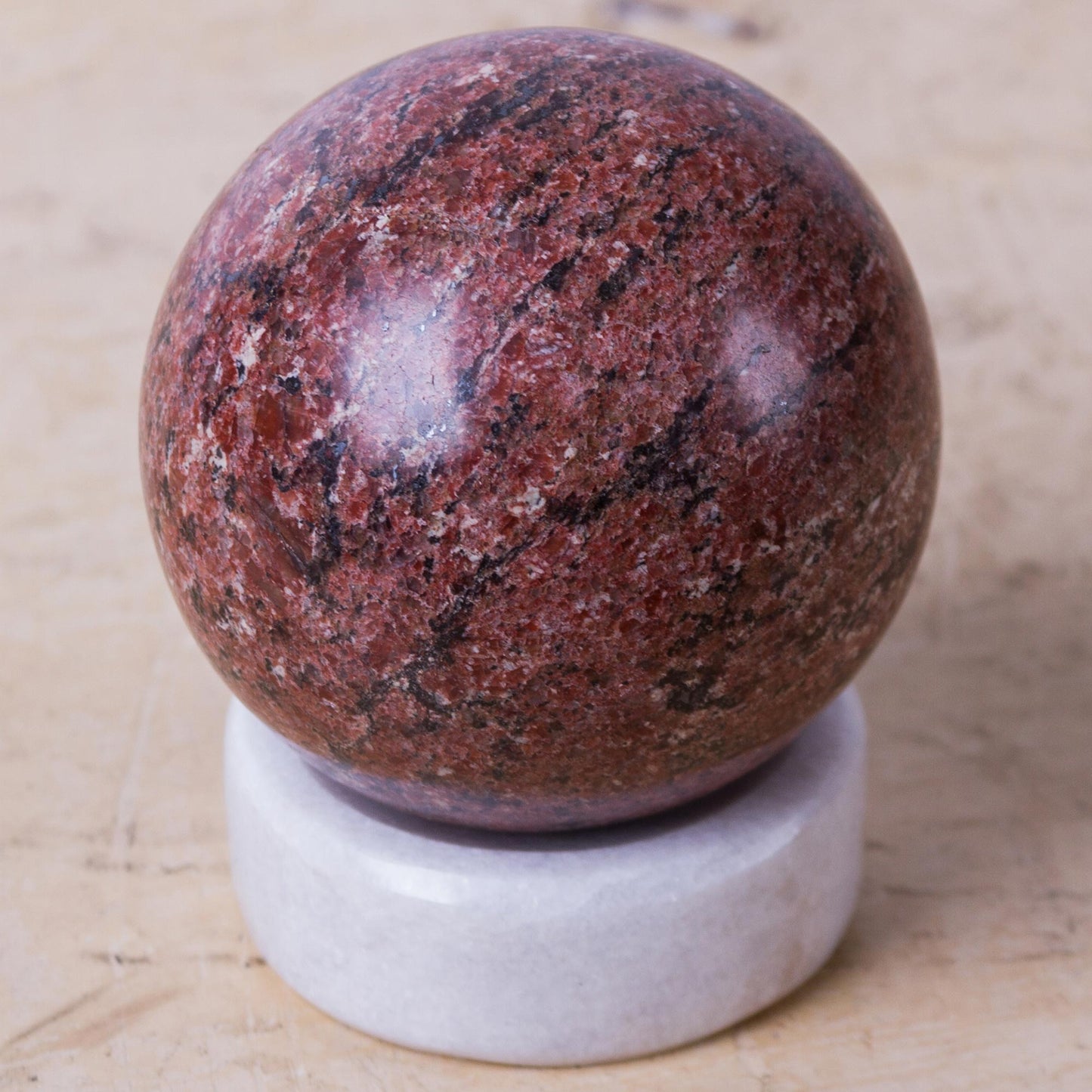 Red Planet Handcrafted Rhodochrosite Gemstone Sphere and Stand