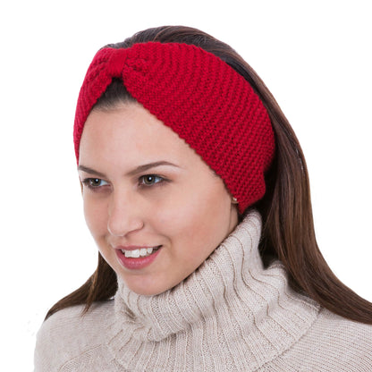 Crimson Bow Knitted Red 100% Alpaca Wool Ear Warmer from Peru