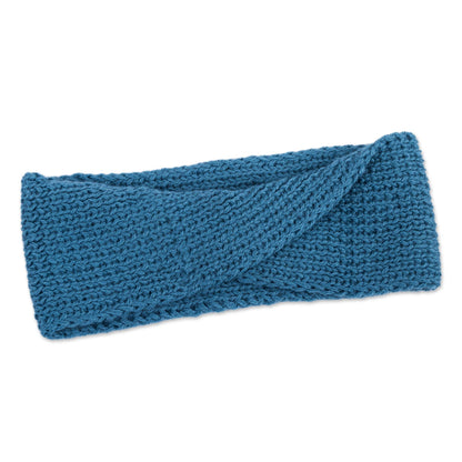 Blue Twist Blue 100% Alpaca Ear Warmer Knitted in Peru