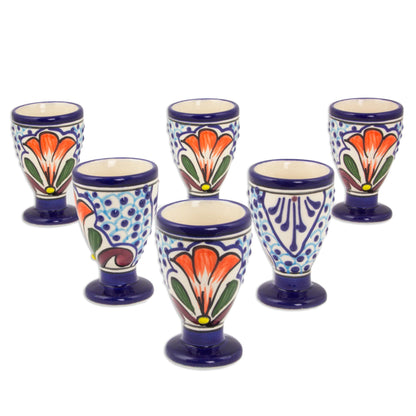 Radiant Flowers Painted Ceramic Cordial Glass Set