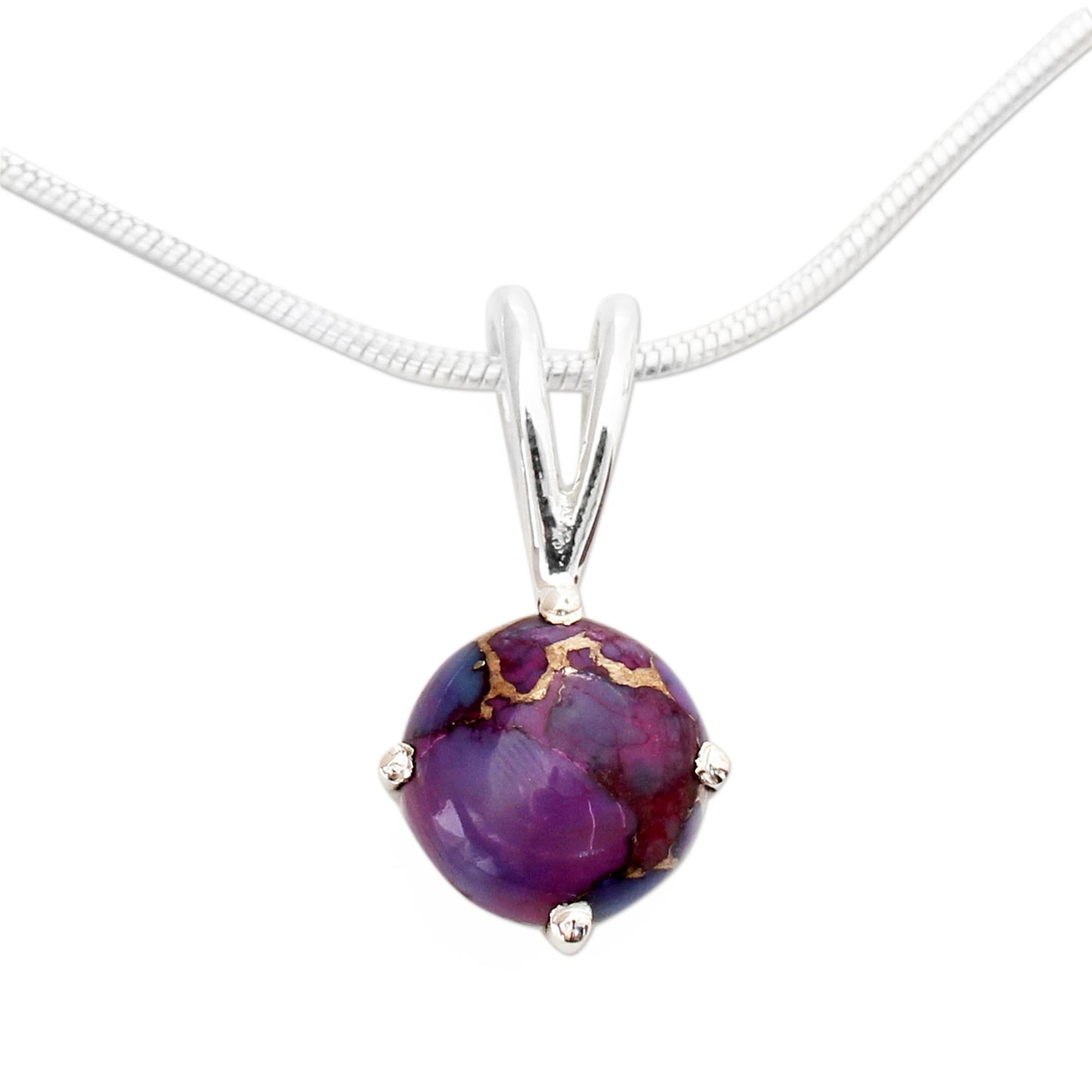 Purple Storm Purple Composite Turquoise Pendant Necklace in 925 Silver