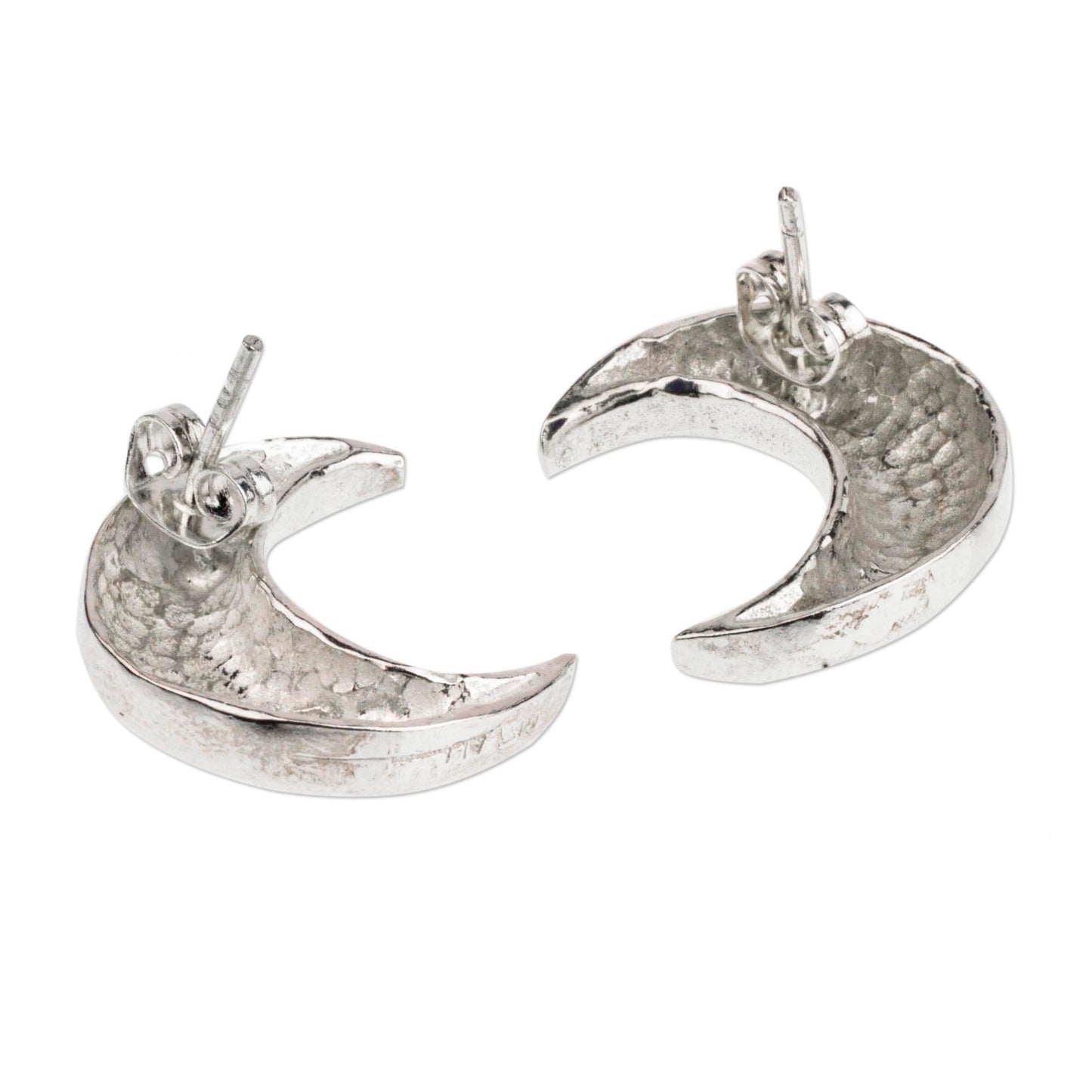 Twilight Moons Shiny Crescent Moon 925 Silver Button Earrings from Mexico