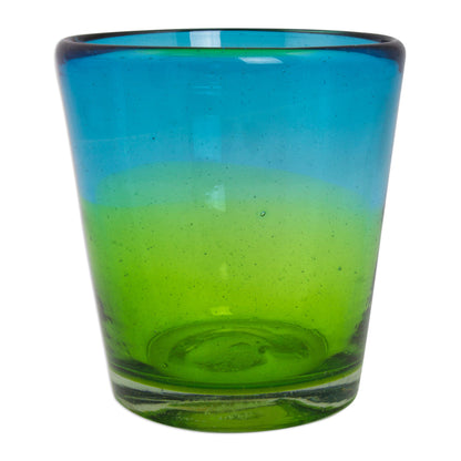 Aurora Tapatia Mexican Green Blue 8 oz Rocks Glasses Hand Blown Set of 6