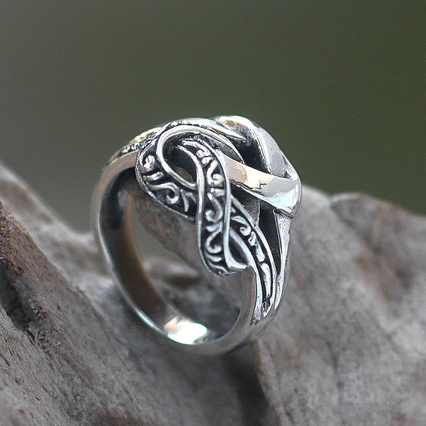 Linked Combination Finish Sterling Silver Cocktail Ring from Bali