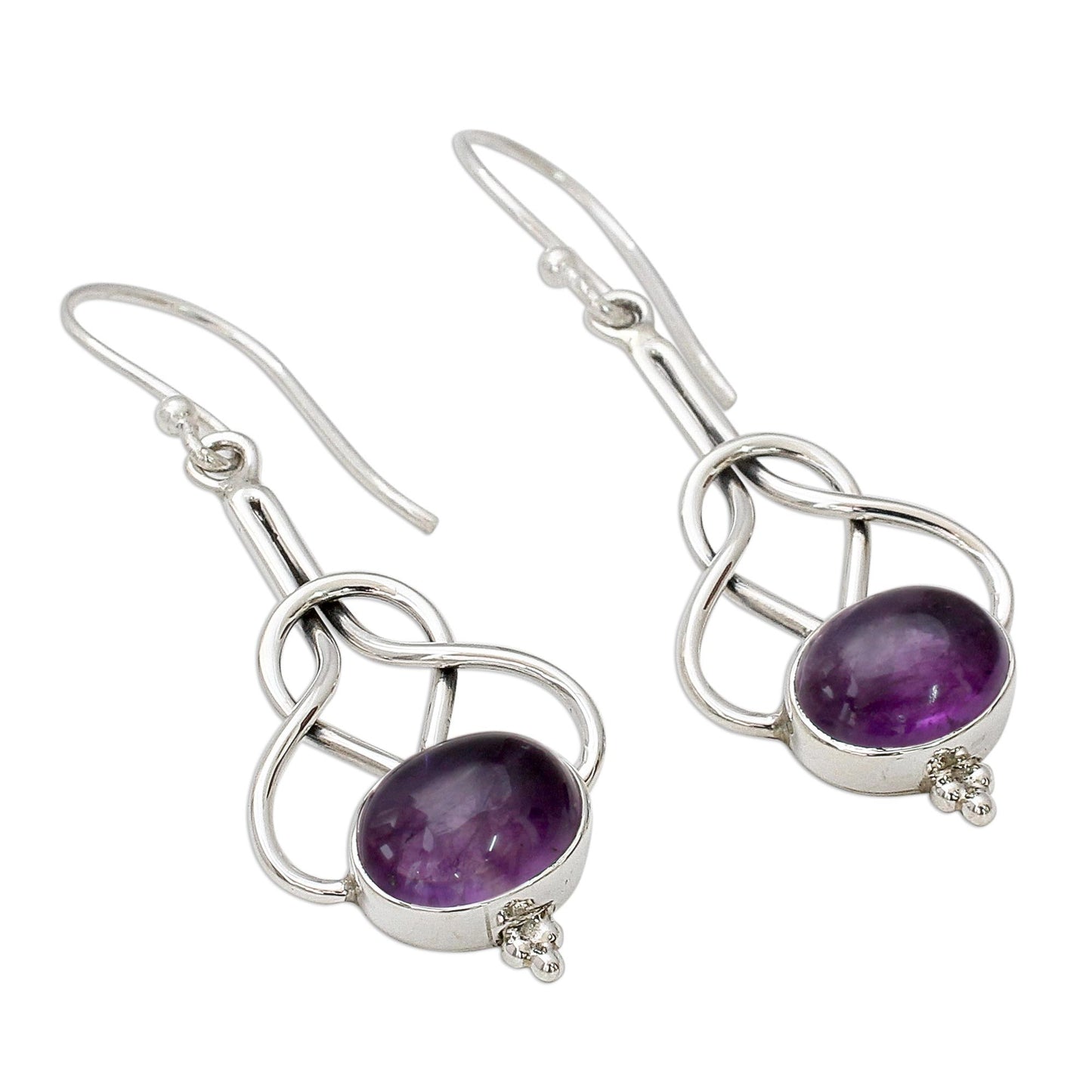 Wisdom Path Dangle Earrings with Amethyst Cabochons in Sterling Silver