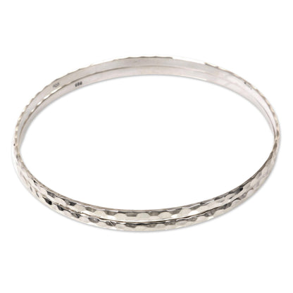 Sterling Circles Women's Bangle Bracelets from Bali in Sterling Silver (Pair)