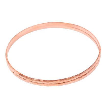 'Rose Gold Mosaic' Women's Gold Plated Silver Bangle Bracelets from Bali (Pair)