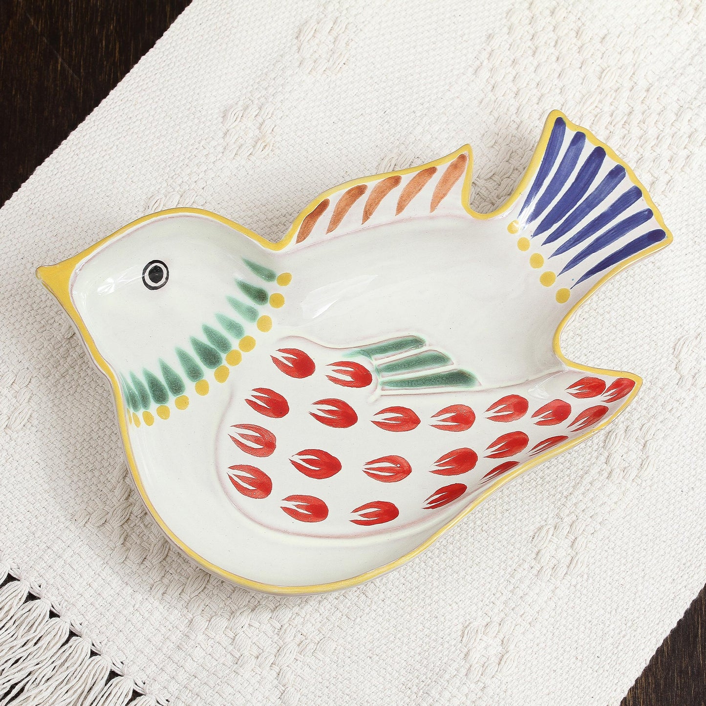 Red Wing Songbird Handcrafted Songbird Theme Majolica Ceramic Dish