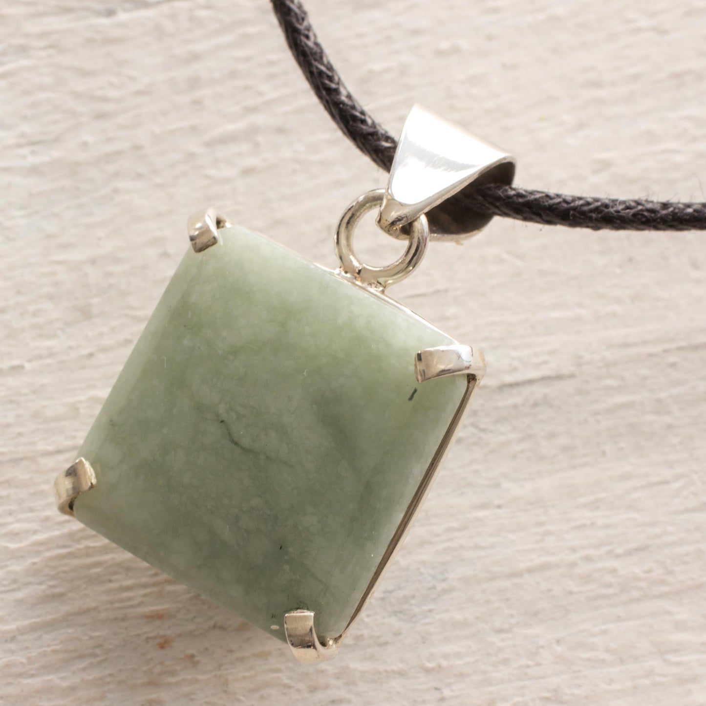 Abstract Square Handcrafted Silver and Apple Green Maya Jade Necklace