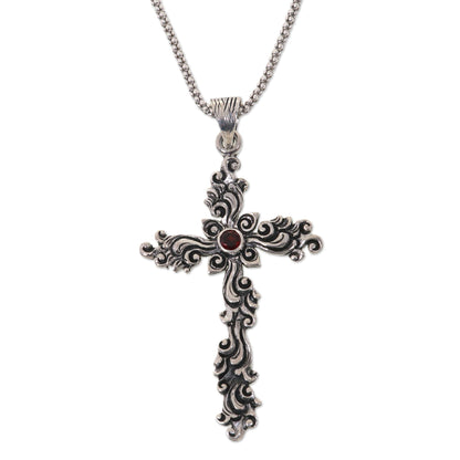 Balinese Floral Cross Hand Crafted Sterling Silver Necklace with Cross Pendant