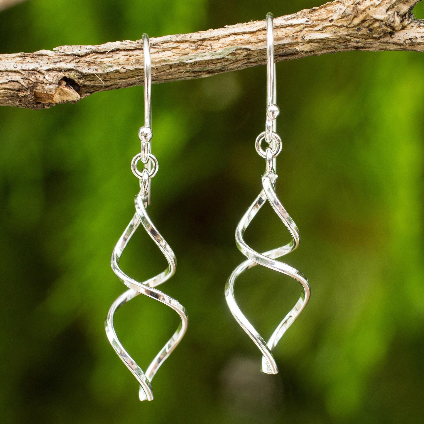 Lotus Whirl Sterling Silver Artisan Crafted Earrings from Thailand