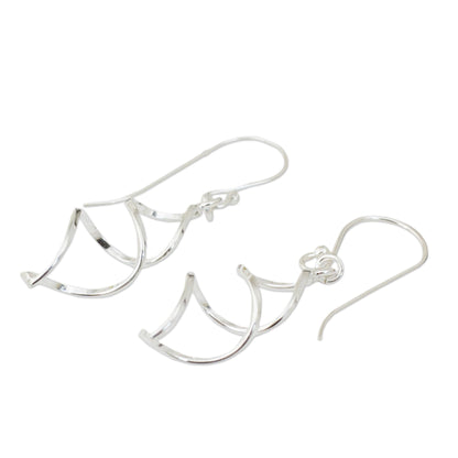 Lotus Whirl Sterling Silver Artisan Crafted Earrings from Thailand