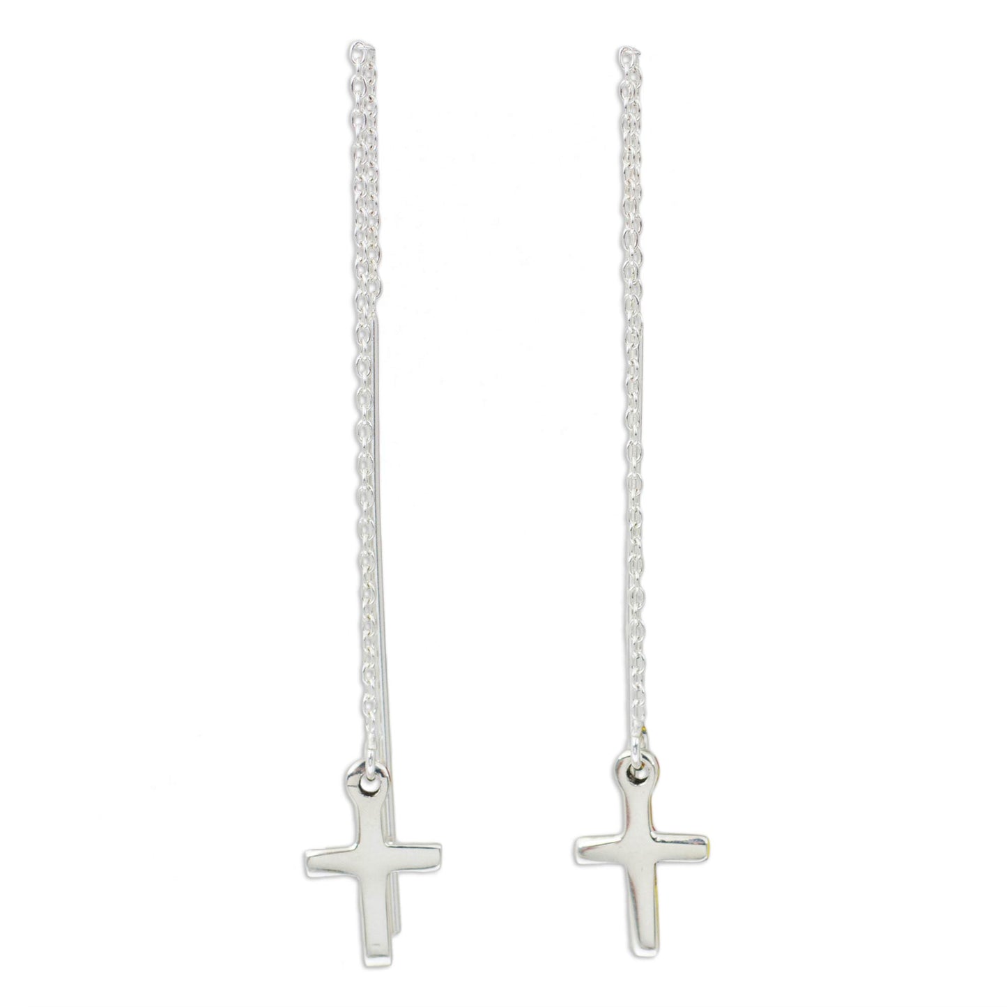 Chain of Purity Hand Crafted Sterling Silver Cross Threader Earrings