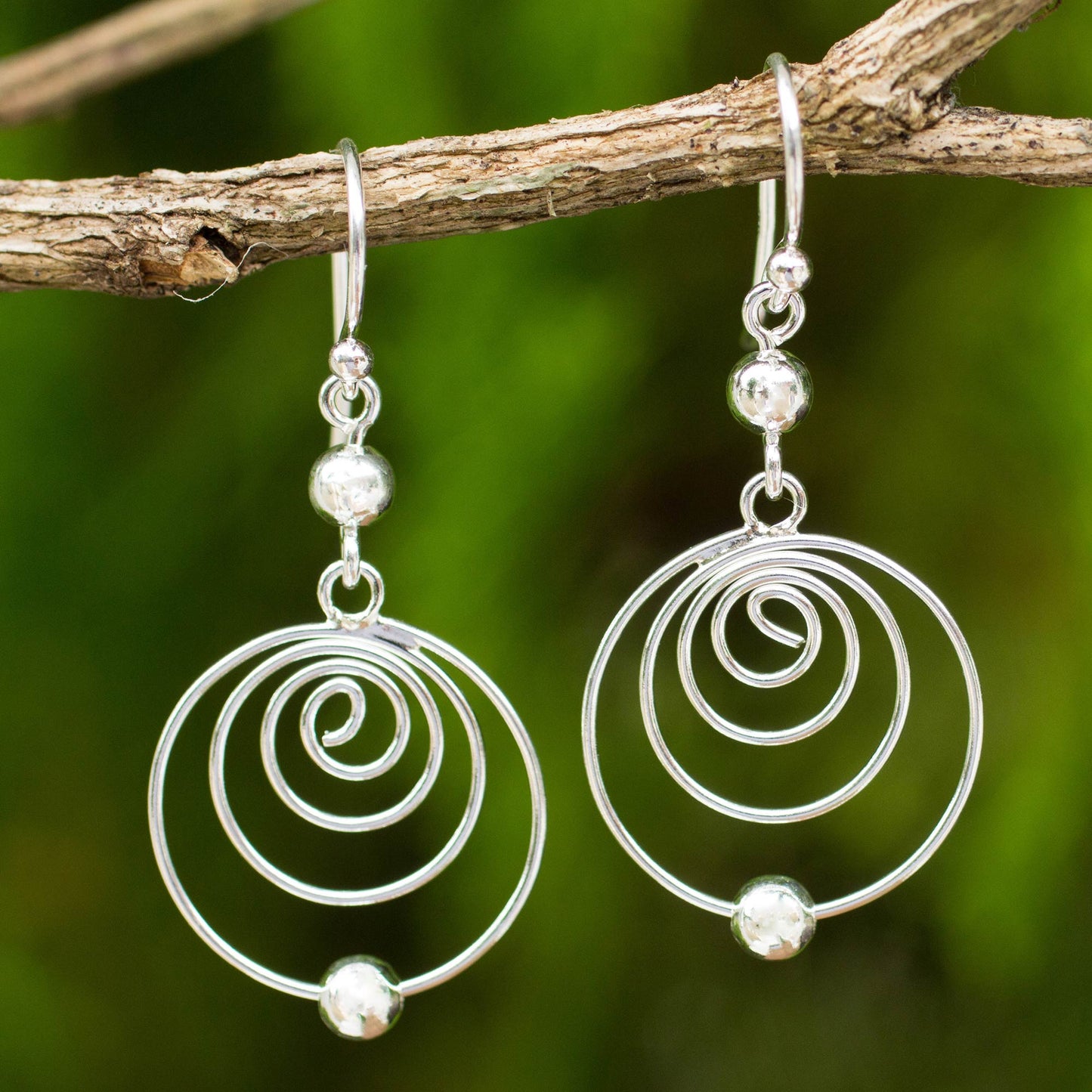 Point A Modern Sterling Silver Dangle Earrings with Spiral Motif