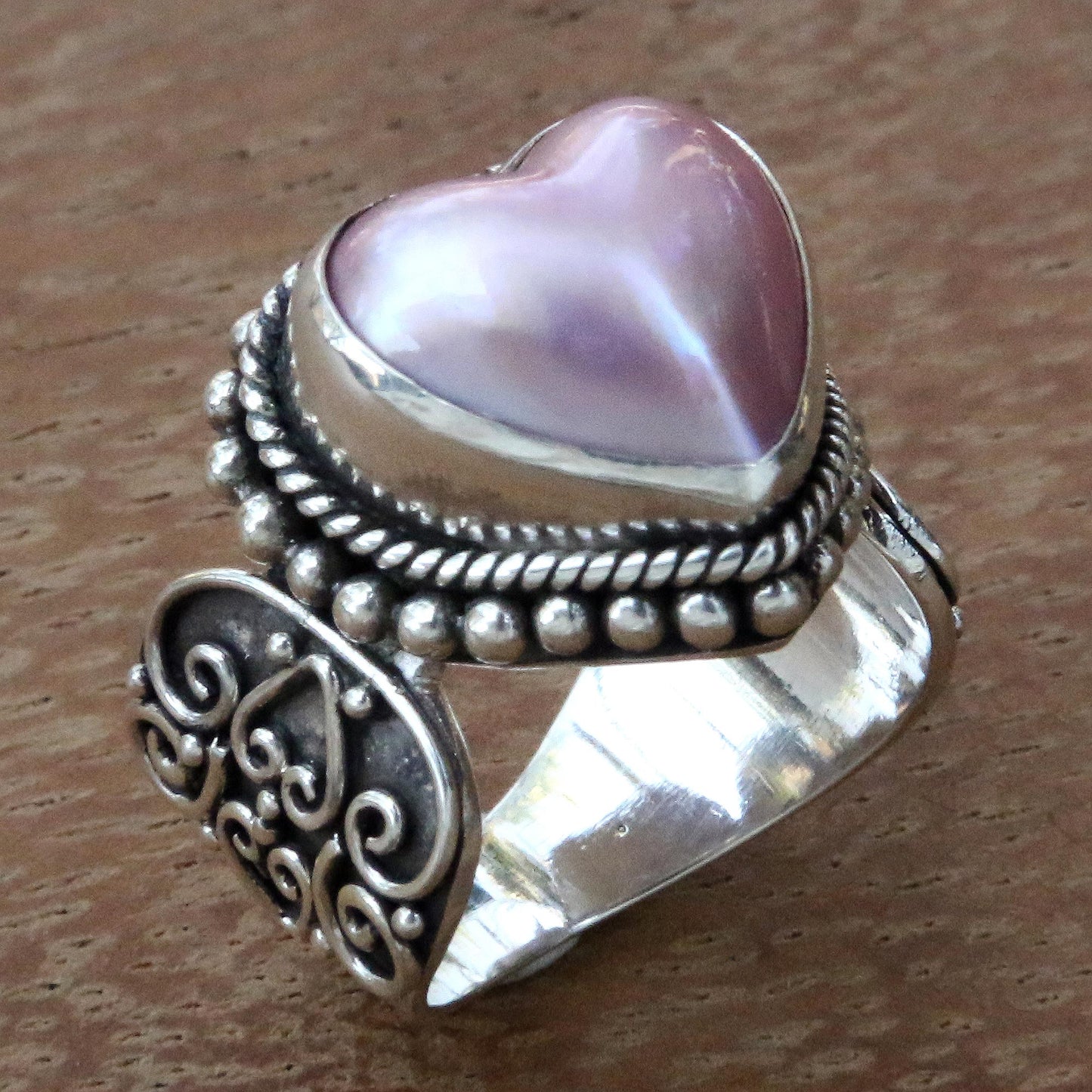 Romance in Pink Romantic Heart Shaped Pink Cultured Mabe Pearl Ring