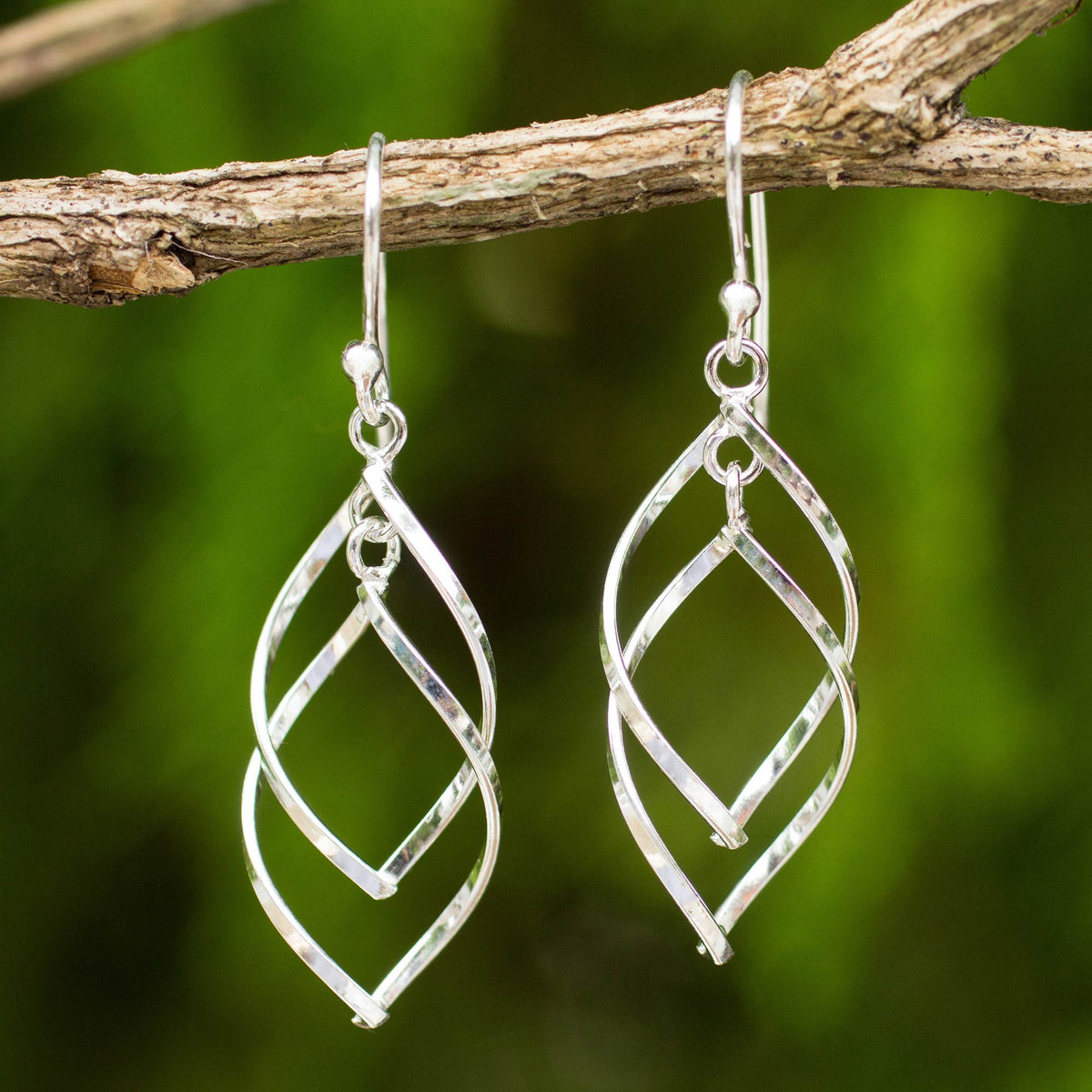 Joined Earring NOVICA Forever Joined Contemporary Dangle Earrings in Polished Sterling ...
