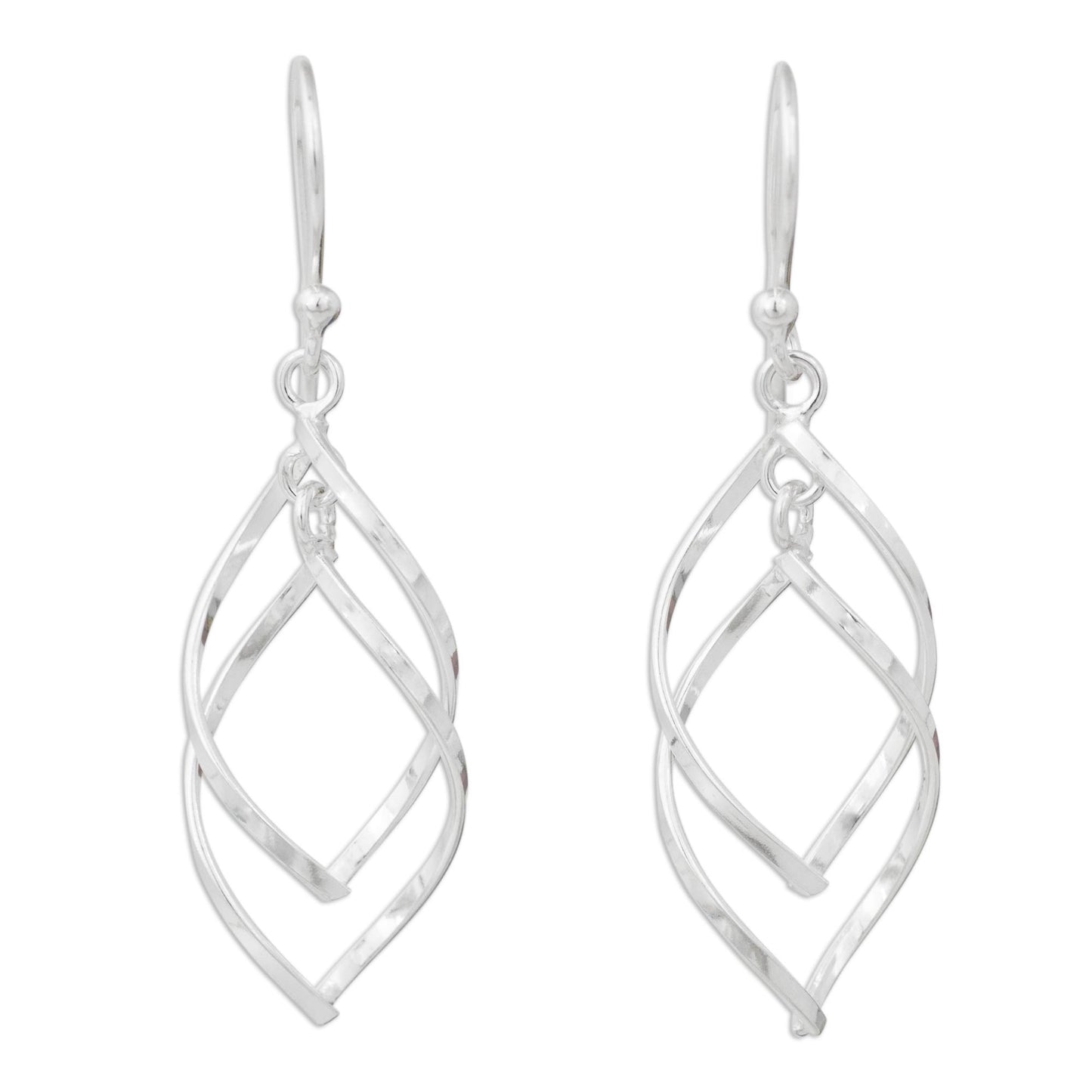 Forever Joined Contemporary Dangle Earrings in Polished Sterling Silver