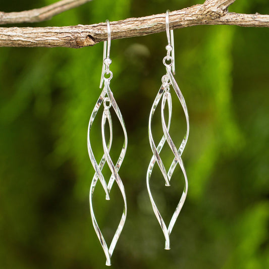 Ribbon Helix Contemporary Design Dangle Earrings in Sterling Silver