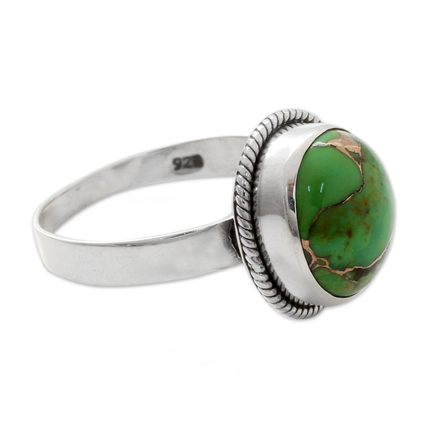 Green Fields in Jaipur Silver Silver Ring with Green Composite Turquoise