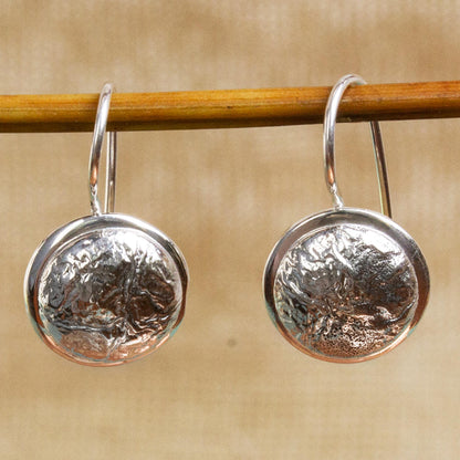 Crumpled Pendulums Abstract Crafted Taxco Sterling Silver Jewelry Earrings