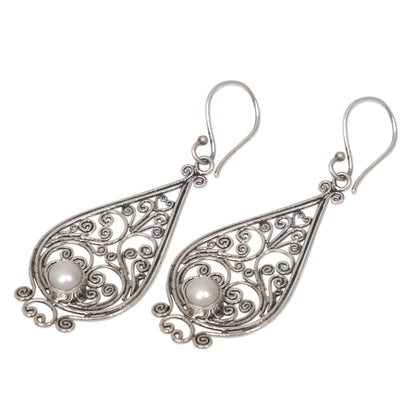 Filigree Tendrils Balinese Cultured Pearl Silver Filigree Handcrafted Earrings