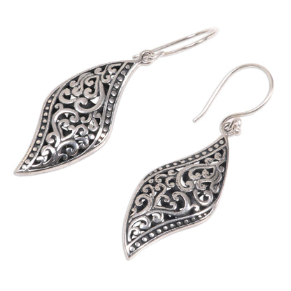 Voluptuous Leaf Ornate Leaf Theme Balinese Sterling Silver Artisan Earrings