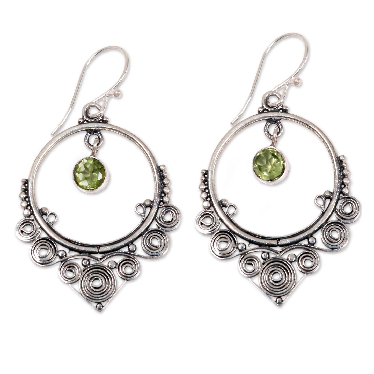 Opulence Ornate Sterling Silver Dangle Earrings with Peridot