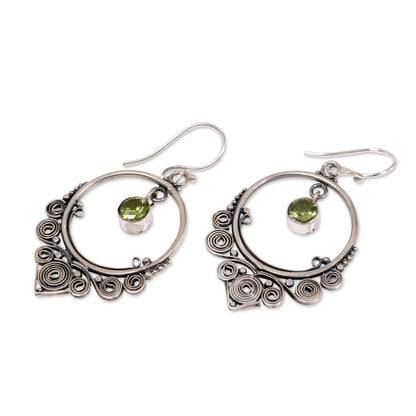 Opulence Ornate Sterling Silver Dangle Earrings with Peridot