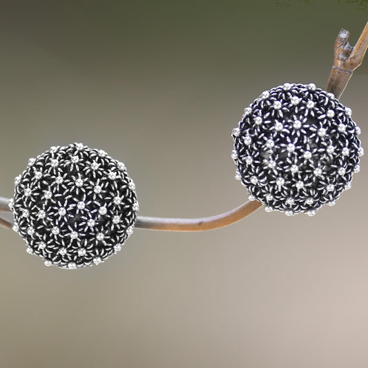 Sanur Coral Domed Sterling Silver Button Earrings with Look of Coral