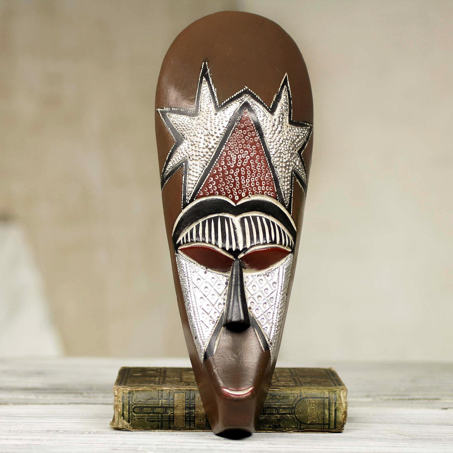 My Stars Hand Carved African Mask with Repousse Accents