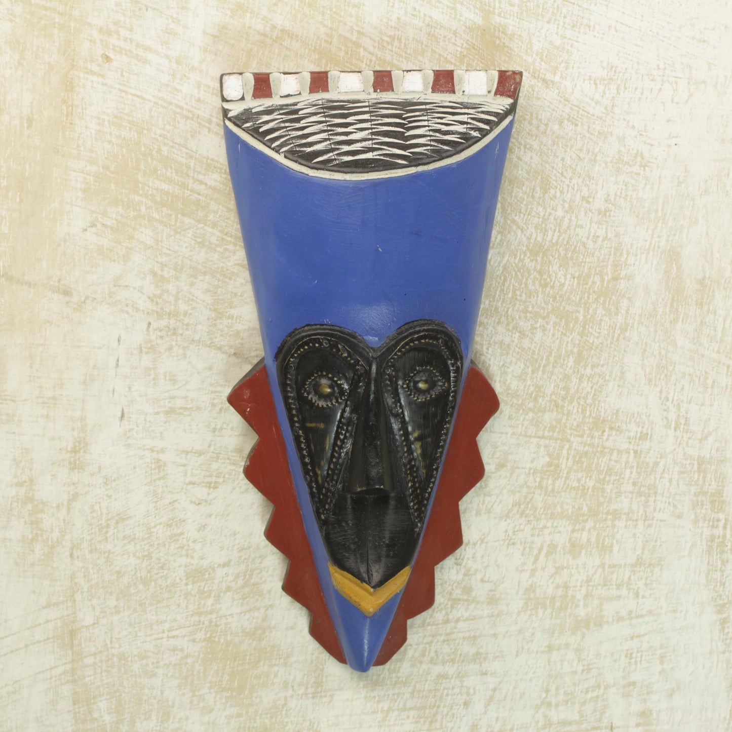 A Wealthy Man Brass Inlay Blue African Mask Hand Carved of Wood