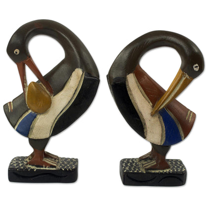 Ghanaian Sankofa Birds Ghanaian Sankofa Bird Wood Sculptures (Pair)