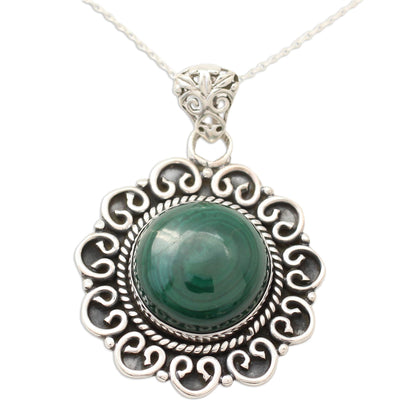 Forest Reverie Natural Malachite Pendant Necklace in 925 Sterling SIlver