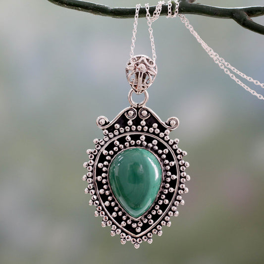 Mirror of the Soul Artisan Made Malachite and Sterling Silver Pendant Necklace
